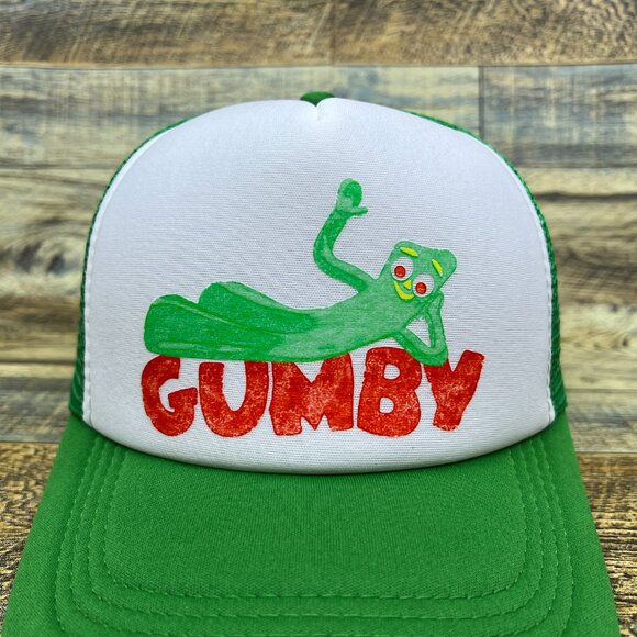 Gumby Mens Trucker Hat Green Snapback 1950s Clay Cartoon Throwback Baseball Cap - Picture 3 of 8